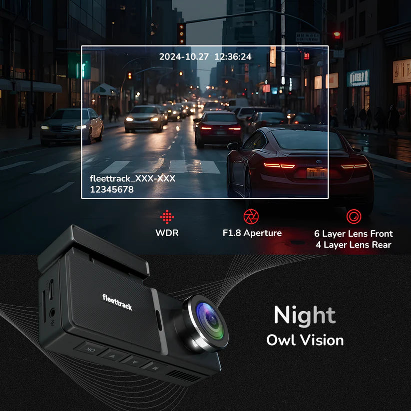 Fleettrack Dual Channel Car DashCam | 4K Front, 1080p Rear | 3.2" IPS Screen | F1.8 Large Aperture | in-Built GPS Logger | Night Vision | Voice Control, WiFi | Parking Mode | Upto 128GB Supported