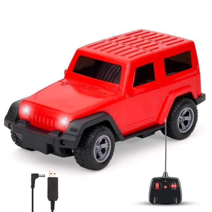 Thar Remote Control Car for Kids | Rc Rechargeable Toy 1:24 Scale with Extra Tyre, Lights & Music | High-Speed Off-Road Vehicle | Best Gift for Unisex Child (Ages 3-6) | Red
