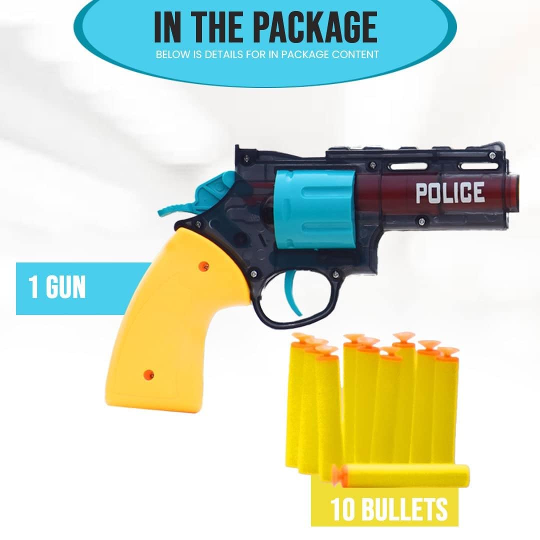 Toy Gun Little Soldier Soft Bullets Shooting Blaze Gun For Kids,Police Gun With 10 Soft Foam Bullets,Easy To Operate Shooting Gun Imaginary Targets,(Random Color) (Pack Of 1 Pcs),Multi