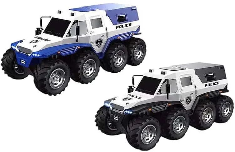 KUDOSS Big Rechargeable Remote Control 8 Tyres Police Patrol Moka 4x4 Stunt Car.Police Themed Moka Car for Kids 40MHz,1:16 Scale.