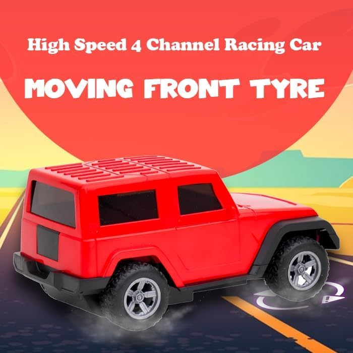 Thar Remote Control Car for Kids | Rc Rechargeable Toy 1:24 Scale with Extra Tyre, Lights & Music | High-Speed Off-Road Vehicle | Best Gift for Unisex Child (Ages 3-6) | Red