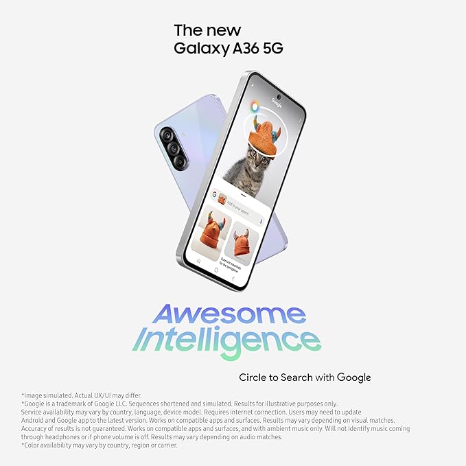 Samsung Galaxy A36 5G (Awesome Black, 8GB, 128GB) | Gemini Live | Awesome Intelligence (AI): Circle to Search, My Filter, Object Eraser | 4nm Snapdragon Processor | Flagship Grade Camera