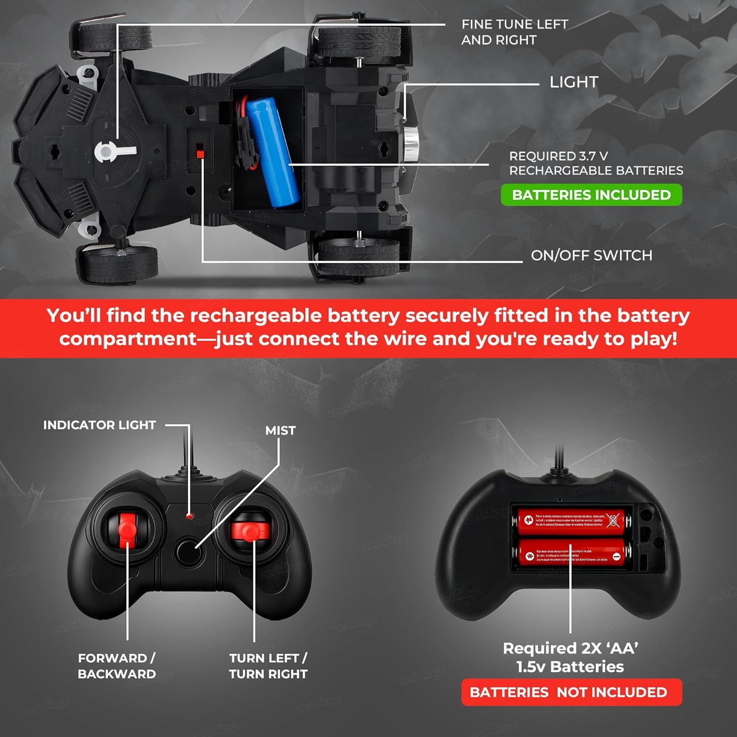 Batman RC Spray Car R/c Remote Control