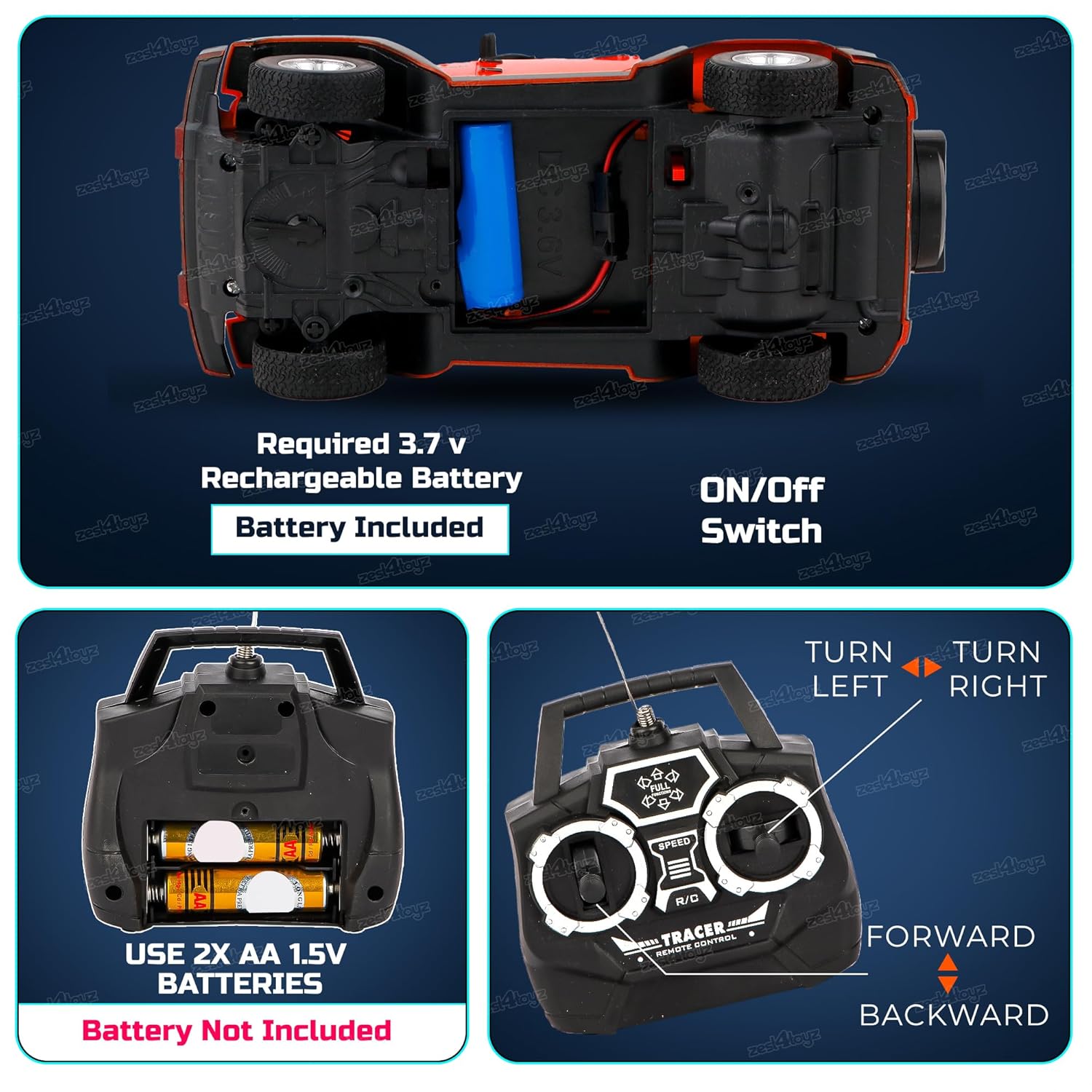 Toyz RC Car Remote Control Toys for Boys USB Rechargable Off Road Vehicle Toy Cars for Kids Best Birthday Gift (Red)