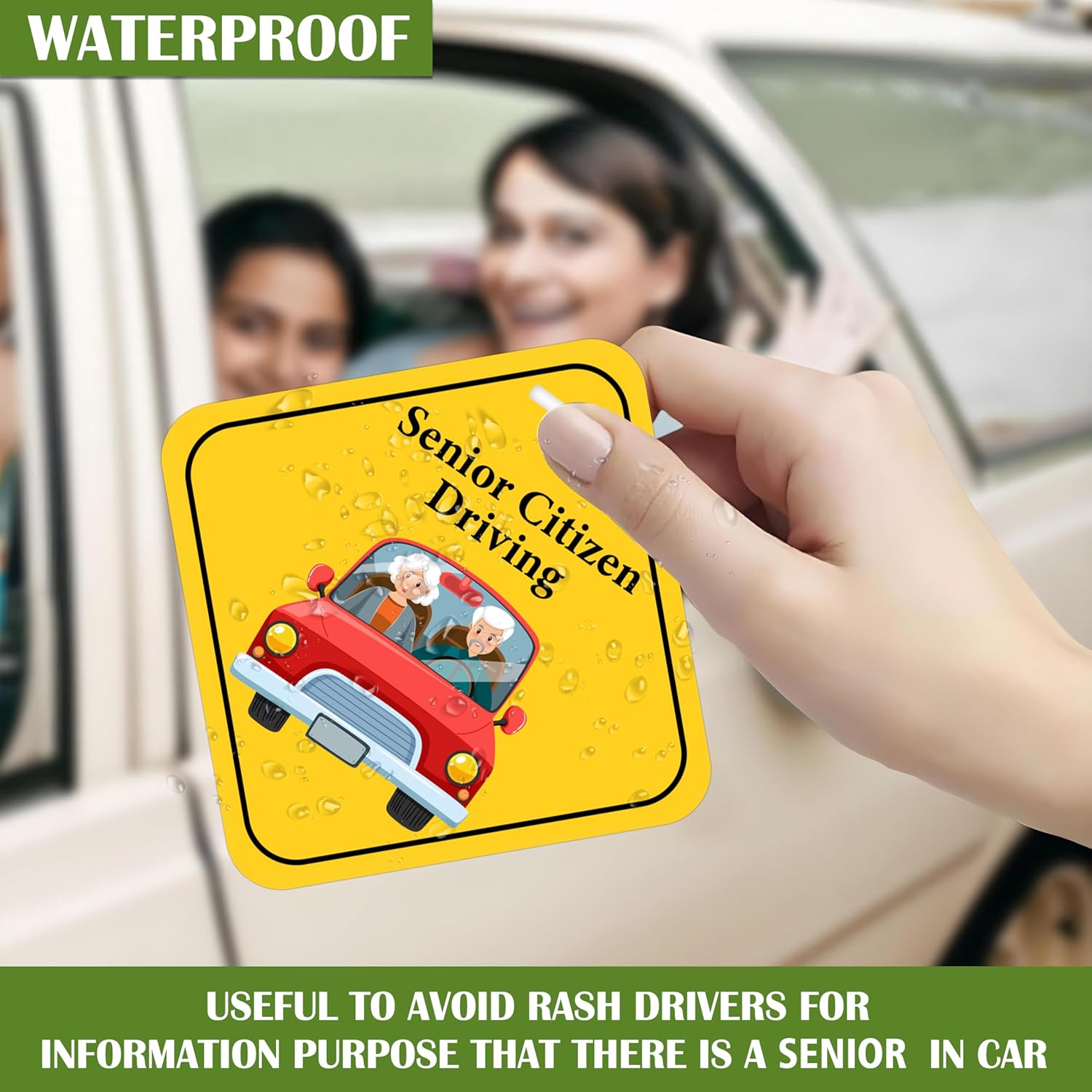 Car Safety Warning Sign, Senior Citizen On Board Sticker with Suction Cup, Window Display