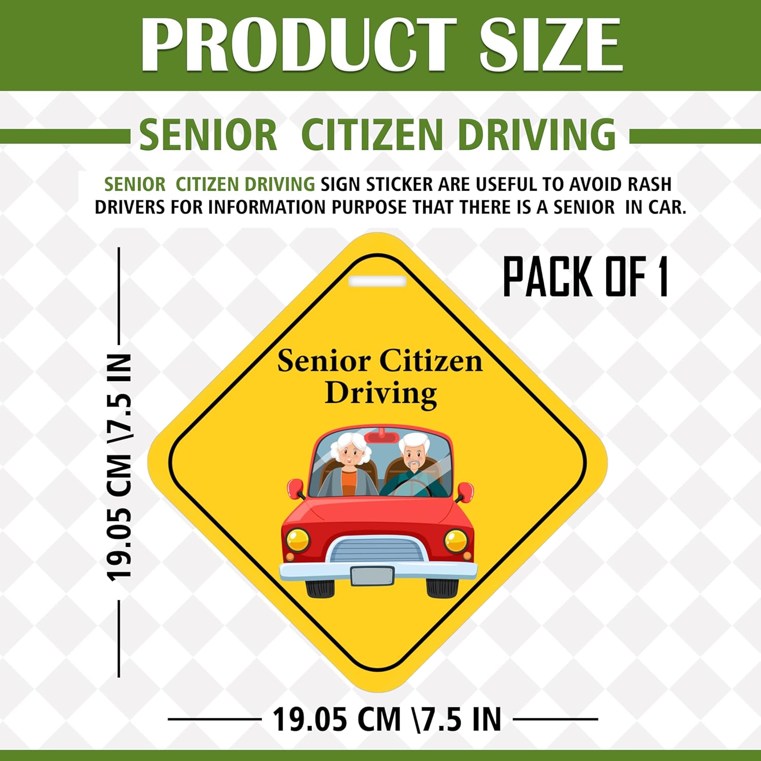 Car Safety Warning Sign, Senior Citizen On Board Sticker with Suction Cup, Window Display