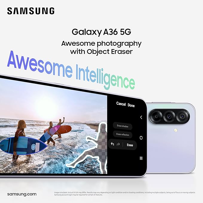 Samsung Galaxy A36 5G (Awesome Black, 8GB, 128GB) | Gemini Live | Awesome Intelligence (AI): Circle to Search, My Filter, Object Eraser | 4nm Snapdragon Processor | Flagship Grade Camera