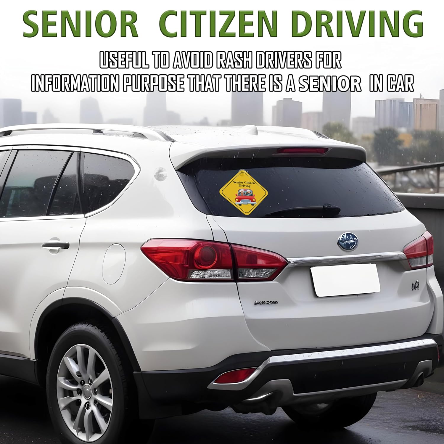 Car Safety Warning Sign, Senior Citizen On Board Sticker with Suction Cup, Window Display