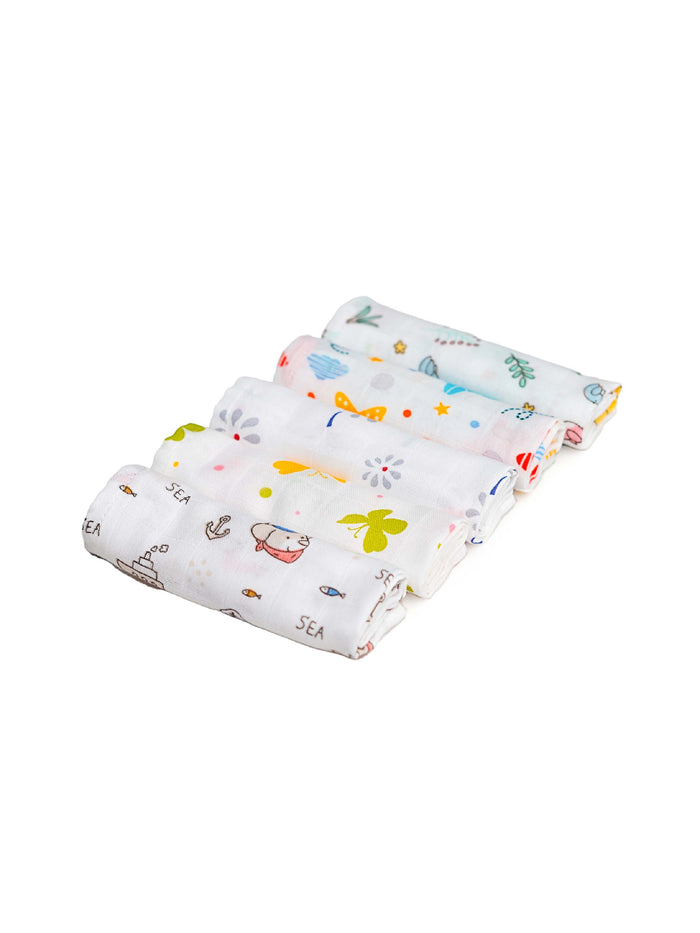 FIRSTIN Muslin Solid Colors Wipes 30X30 CM 5Pc Pack - Combo