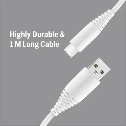 LAVA USB Type C Cable 2 A 1 m D3 Strong UM  (Compatible with Mobile, White, One Cable)