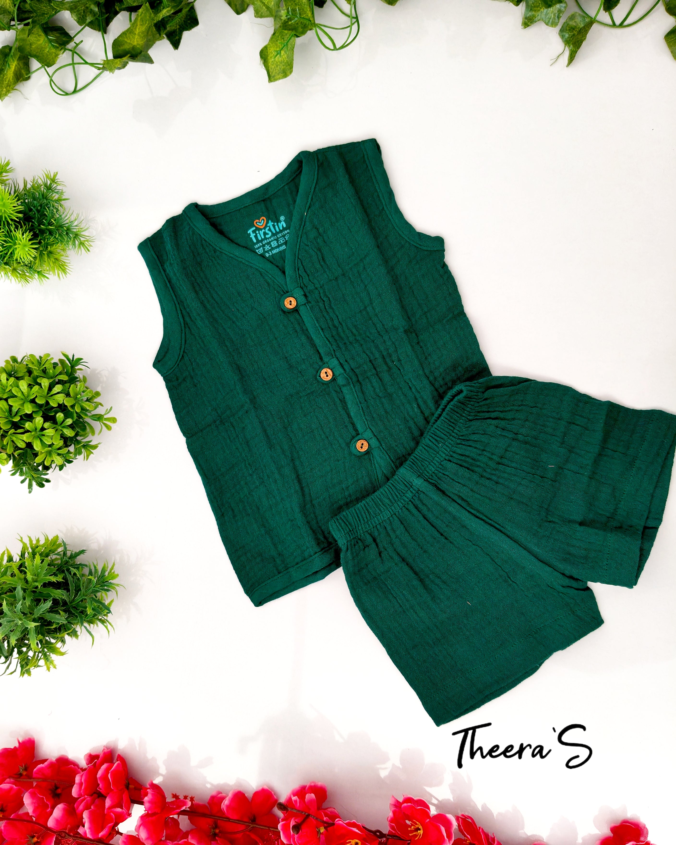 FIRSTIN CRINKLED MUSLIN LOOPS JABLA SHORTS SET (0-24 Months) Sleeveless