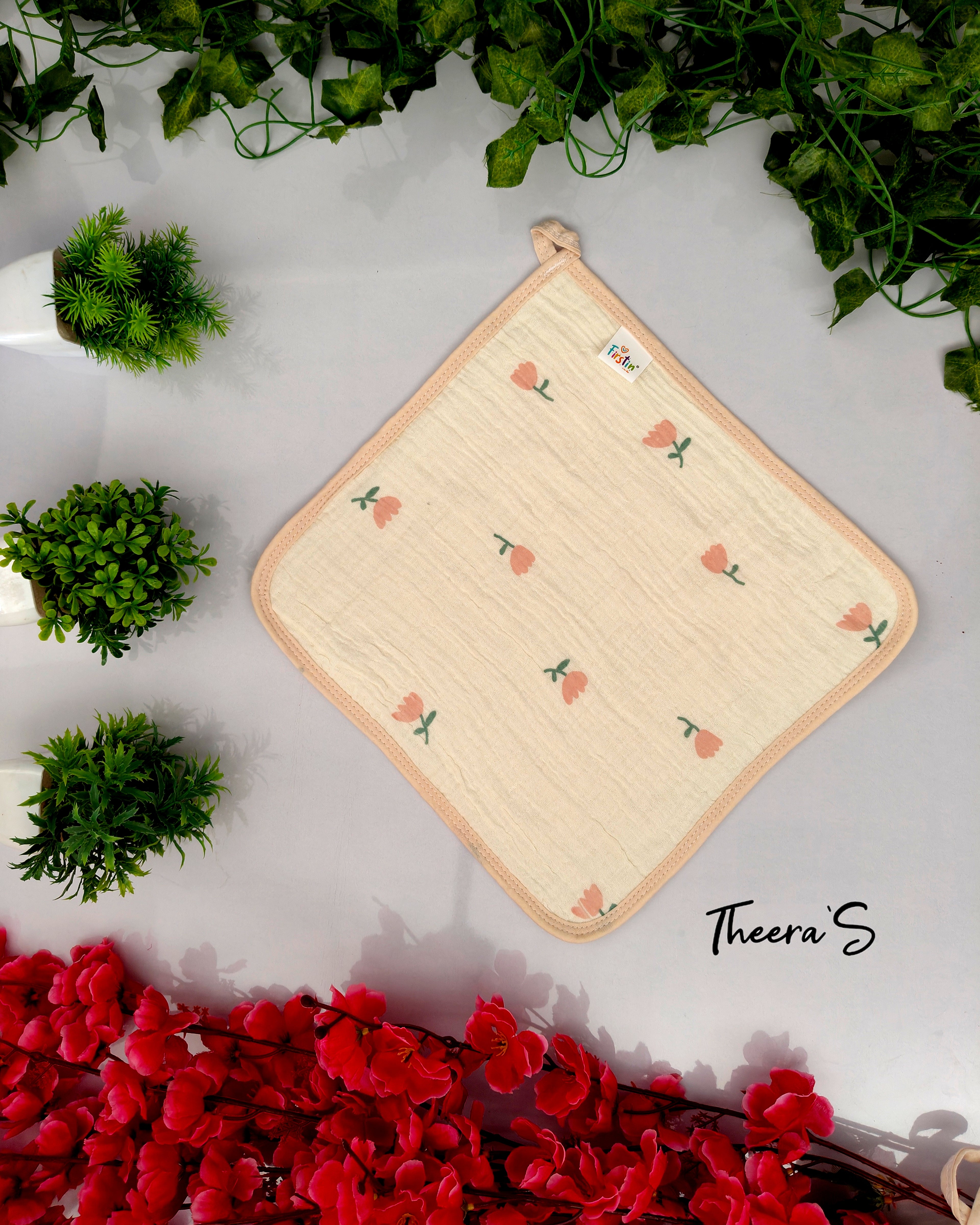 FIRSTIN CRINKLED MUSLIN FACE TOWEL (30CM* 30CM)