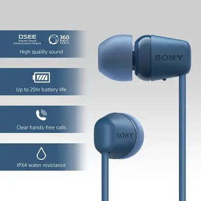 SONY WI-C100 with 25 Hours Battery Life Bluetooth  (Blue, In the Ear)