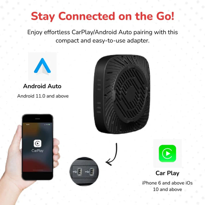Fleettrack Connect Pro™ 3-in-1 CarPlay Adapter | Wireless CarPlay & Android Auto | Android 10 | 2GB+32GB,4-Core | TF Card Support