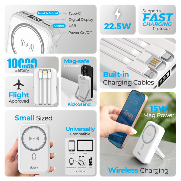 Foxin All-In-One Mag Pro Wireless Magsafe Powerbank | White