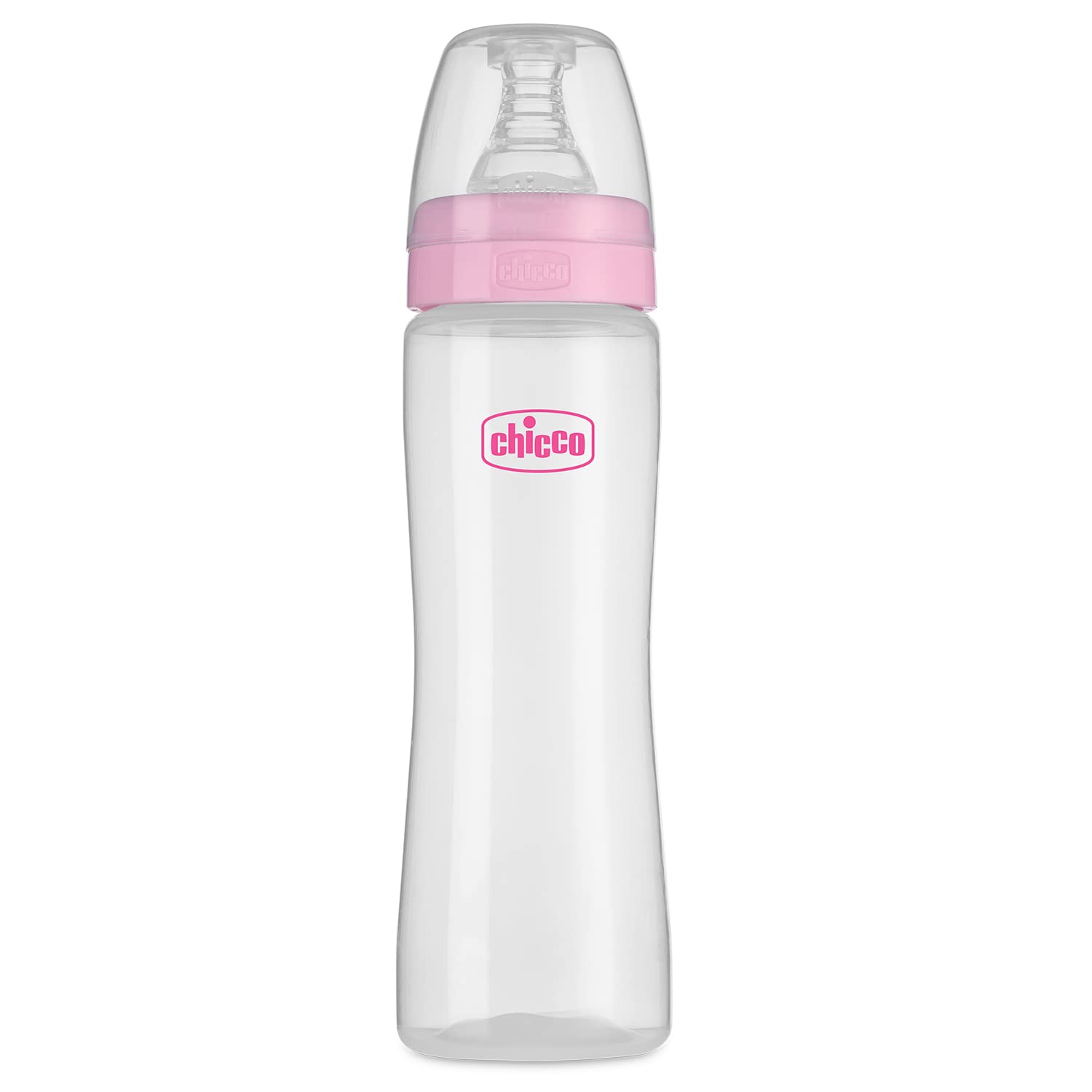 Chicco feed easy Milk Feeding Bottle for Babies & Toddlers, V-Shaped Anti-Colic System to Prevent Colic, Gas & Discomfort, For Comfortable latch, Ultra-Soft Silicone Nipple, Spill-Proof Cap & Stopper, BPA-free, Medium Flow, 2m+ (Pink, 250 ml Bottle, Pink)