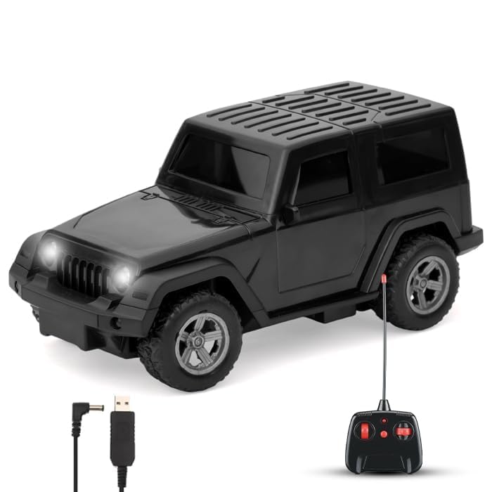 Thar Remote Control Car for Kids | Rc Rechargeable Toy 1:24 Scale with Extra Tyre, Lights & Music | High-Speed Off-Road Vehicle | Best Gift for Unisex Child (Ages 3-6) | Black