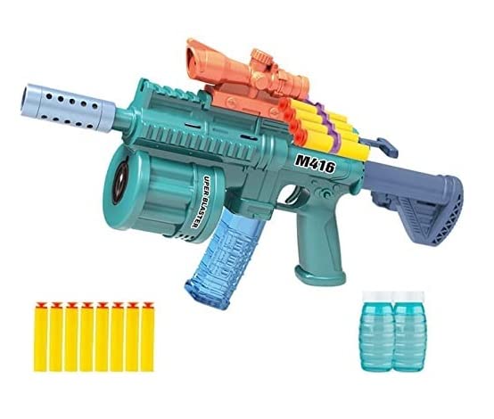 in 1 Soft Bullet Gun With Bubble Maker & Light Music Blaster - M416 Bubble Machine With 8 Foam Darts, 2 Bottle Solutions, Multifunctional Toy, Multicolor