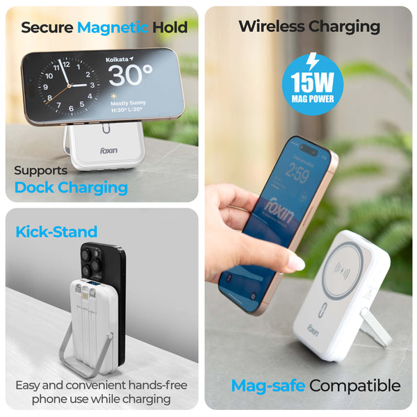 Foxin All-In-One Mag Pro Wireless Magsafe Powerbank | White
