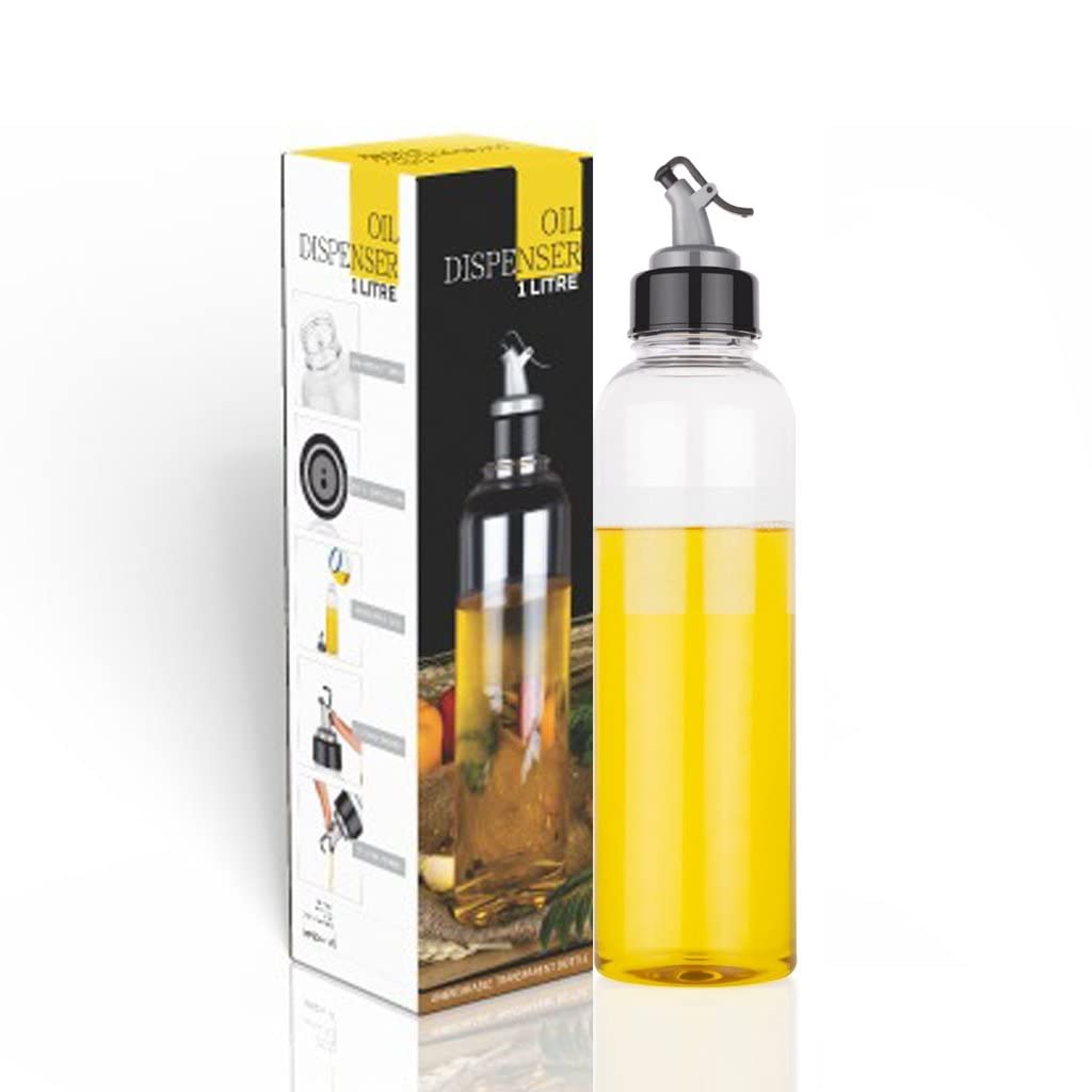 Oil Dispenser Transparent Plastic Oil Bottle Plastic Oil Dispenser for Olive Oil, Vinegar, Liquid Beverages for Kitchen with Airtight Dispenser Lid (Pack of 1)