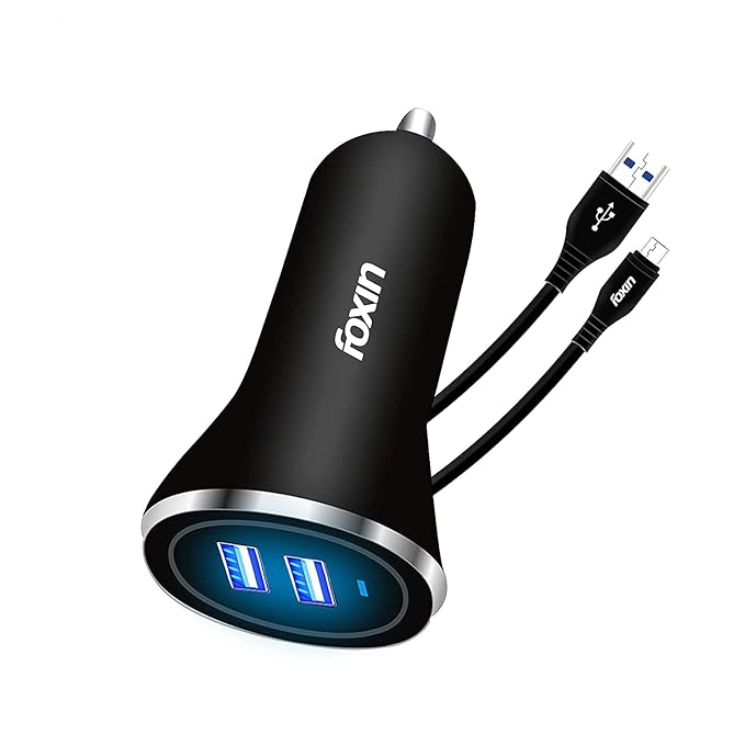 Foxin Fcc-002 Dual Port USB for Car Charger, Charging Adapter, Black