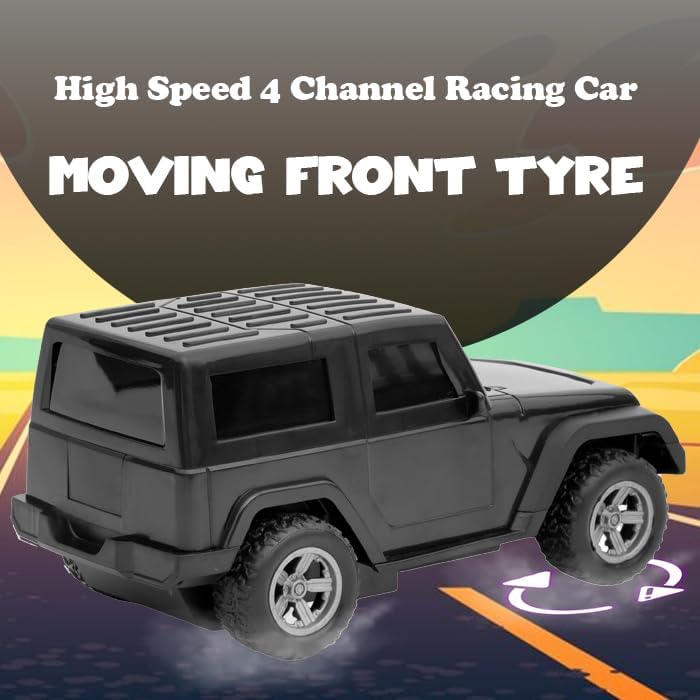 Thar Remote Control Car for Kids | Rc Rechargeable Toy 1:24 Scale with Extra Tyre, Lights & Music | High-Speed Off-Road Vehicle | Best Gift for Unisex Child (Ages 3-6) | Black