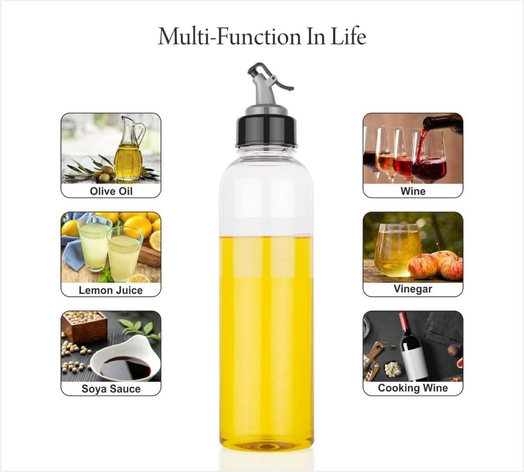 Oil Dispenser Transparent Plastic Oil Bottle Plastic Oil Dispenser for Olive Oil, Vinegar, Liquid Beverages for Kitchen with Airtight Dispenser Lid (Pack of 1)
