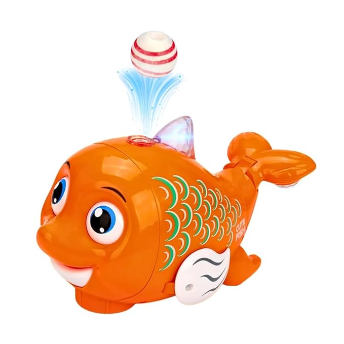 Cute Dancing Fish Blow The Ball, Flashing Colourful Light & Sound Toy Bump n Go Toys for Kids