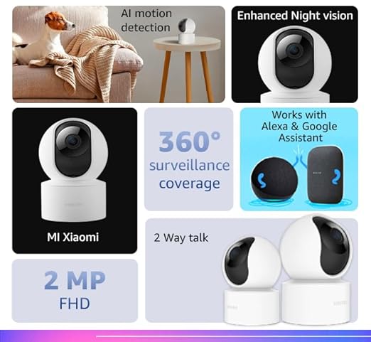 MI Xiaomi Wireless Home Security Camera 2i 2022 Edition | Full HD Picture | 360 View | 2MP | AI Powered Motion Detection | Enhanced Night Vision| Talk Back Feature (2 Way Calling), 1080p, White