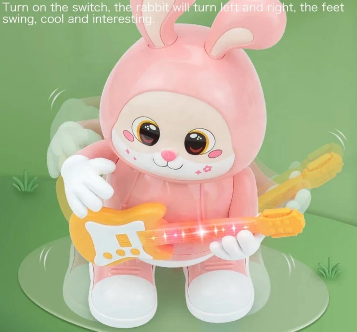 Rabbit Guitarist Toy, Easter Glow Musical Bunny, Electric Rabbit Toys, Sensing Interactive Walking Dancing Toy with Music Sounds & Lights