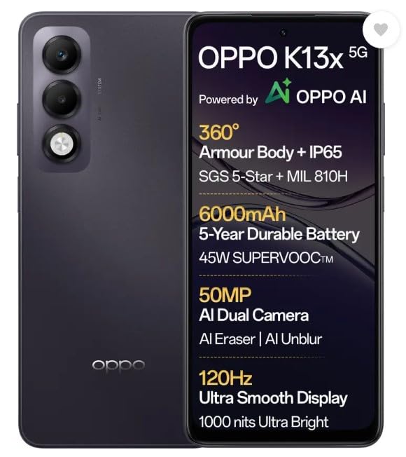 OPPO K13x 5G 6000mAh and 45W SUPERVOOC Charger & AI (Midnight Violet, 128 GB) (4 GB RAM)