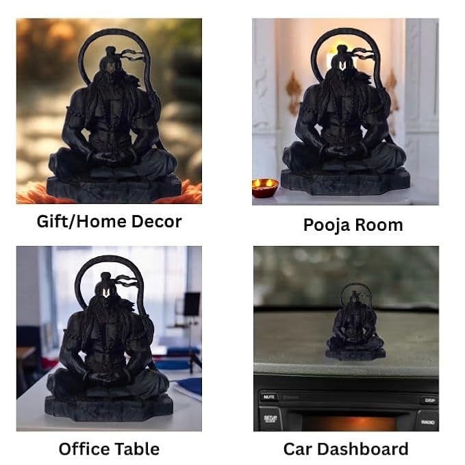 Black Meditating Hanuman Ji Murti for Car Dashboard, Meditation Bajrangbali Bhagwan Statue Showpiece for Pooja,Gift, Living Room Decoration Home Décor (Pack of 1) (Black