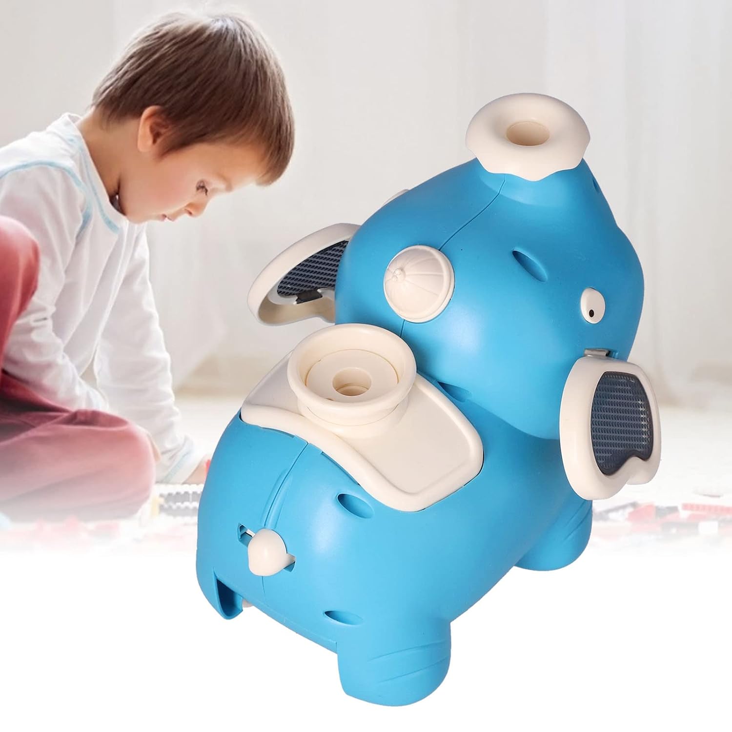 Elephant Blowing Ball Walking Toys, Soft Lights Elephant Sprayer Dynamic Music Entertainment Tool for Theme Parties(blue-green)