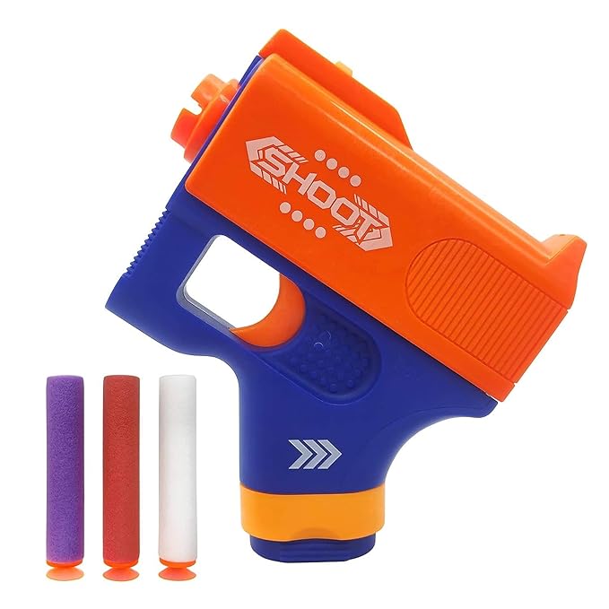 Toy Cloud Mini Soft Blaster Manual Soft Bullet Shooting Toy with 3 Safe Foam Bullets for Kids, Safe and Long Range Shooting Gun - Multicolour