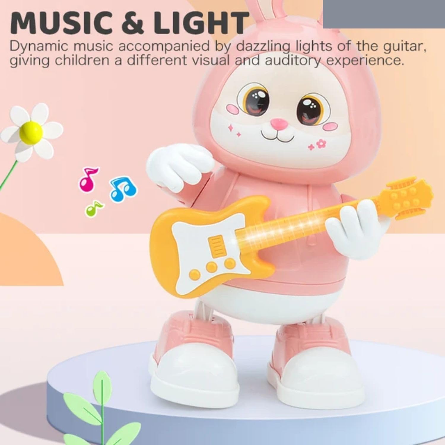 Rabbit Guitarist Toy, Easter Glow Musical Bunny, Electric Rabbit Toys, Sensing Interactive Walking Dancing Toy with Music Sounds & Lights