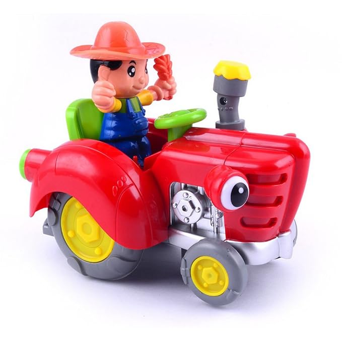 Light & Music Swing Farmer Car Toy- Red/Musical Toy for 3+ Year Kids