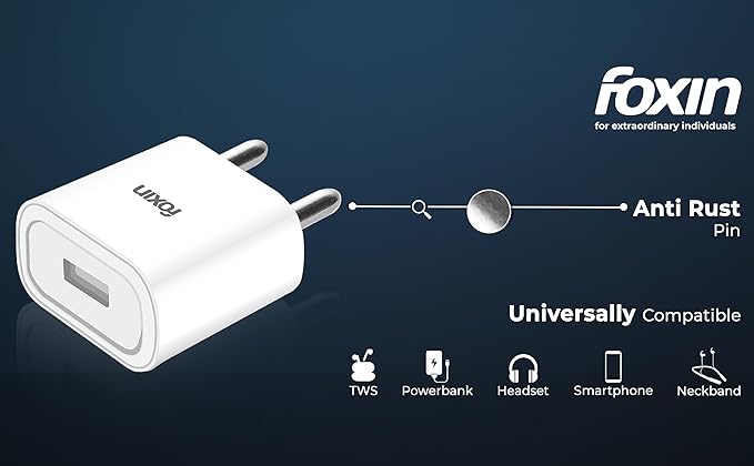 Foxin Mobile Charger Adaptor 2.1Amp - 10W Output - BIS Certified, Made in India with Free Micro USB Cable (FPA-121