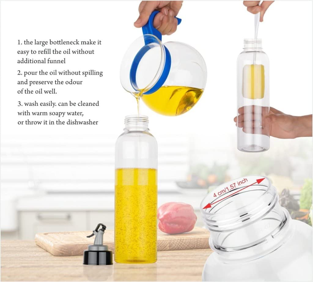 Oil Dispenser Transparent Plastic Oil Bottle Plastic Oil Dispenser for Olive Oil, Vinegar, Liquid Beverages for Kitchen with Airtight Dispenser Lid (Pack of 1)
