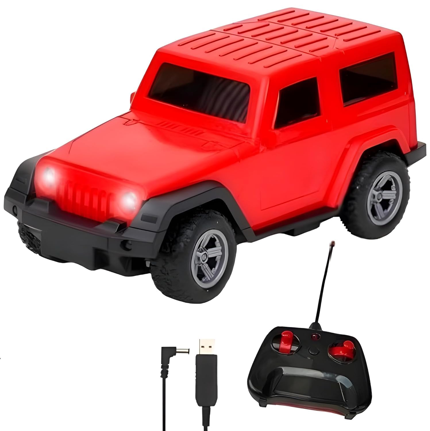 Thar Remote Control Car for Kids | Rc Rechargeable Toy 1:24 Scale with Extra Tyre, Lights & Music | High-Speed Off-Road Vehicle | Best Gift for Unisex Child (Ages 3-6) | Red