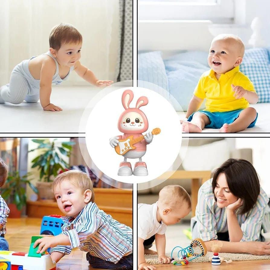 Rabbit Guitarist Toy, Easter Glow Musical Bunny, Electric Rabbit Toys, Sensing Interactive Walking Dancing Toy with Music Sounds & Lights