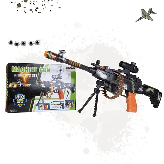 Machine Gun Toy with Stand and Carry Strap, Flashing Lights & Sound Effect