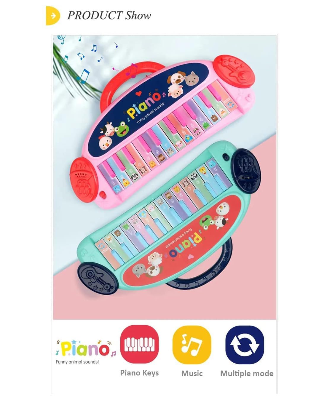Multi-Functional 24-Key Animal Sound Piano: Portable Musical Toy with Funny Animal Sounds and Modes (Color May Vary)