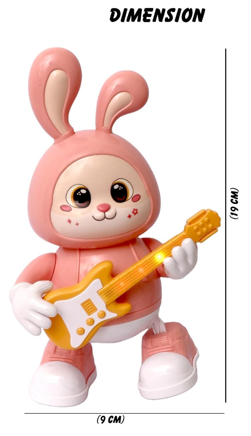 Rabbit Guitarist Toy, Easter Glow Musical Bunny, Electric Rabbit Toys, Sensing Interactive Walking Dancing Toy with Music Sounds & Lights
