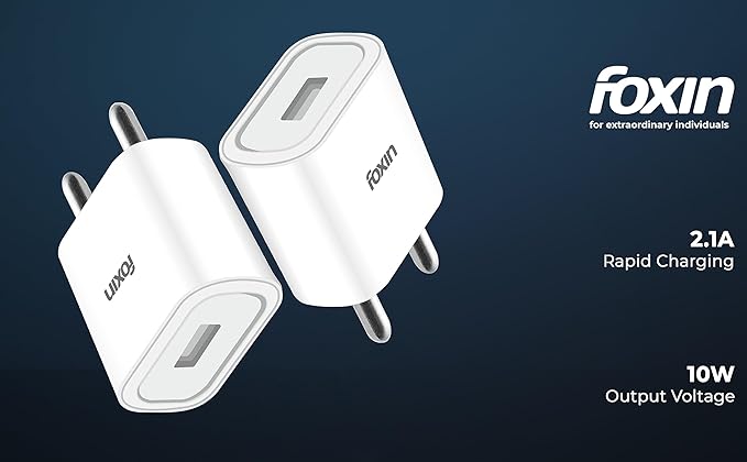 Foxin Mobile Charger Adaptor 2.1Amp - 10W Output - BIS Certified, Made in India with Free Micro USB Cable (FPA-121