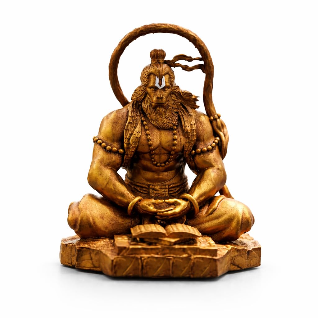 GOLD Meditating Hanuman Ji Murti for Car Dashboard, Meditation Bajrangbali Bhagwan Statue Showpiece for Pooja,Gift, Living Room Decoration Home Décor (Pack of 1) (Black (Copy)