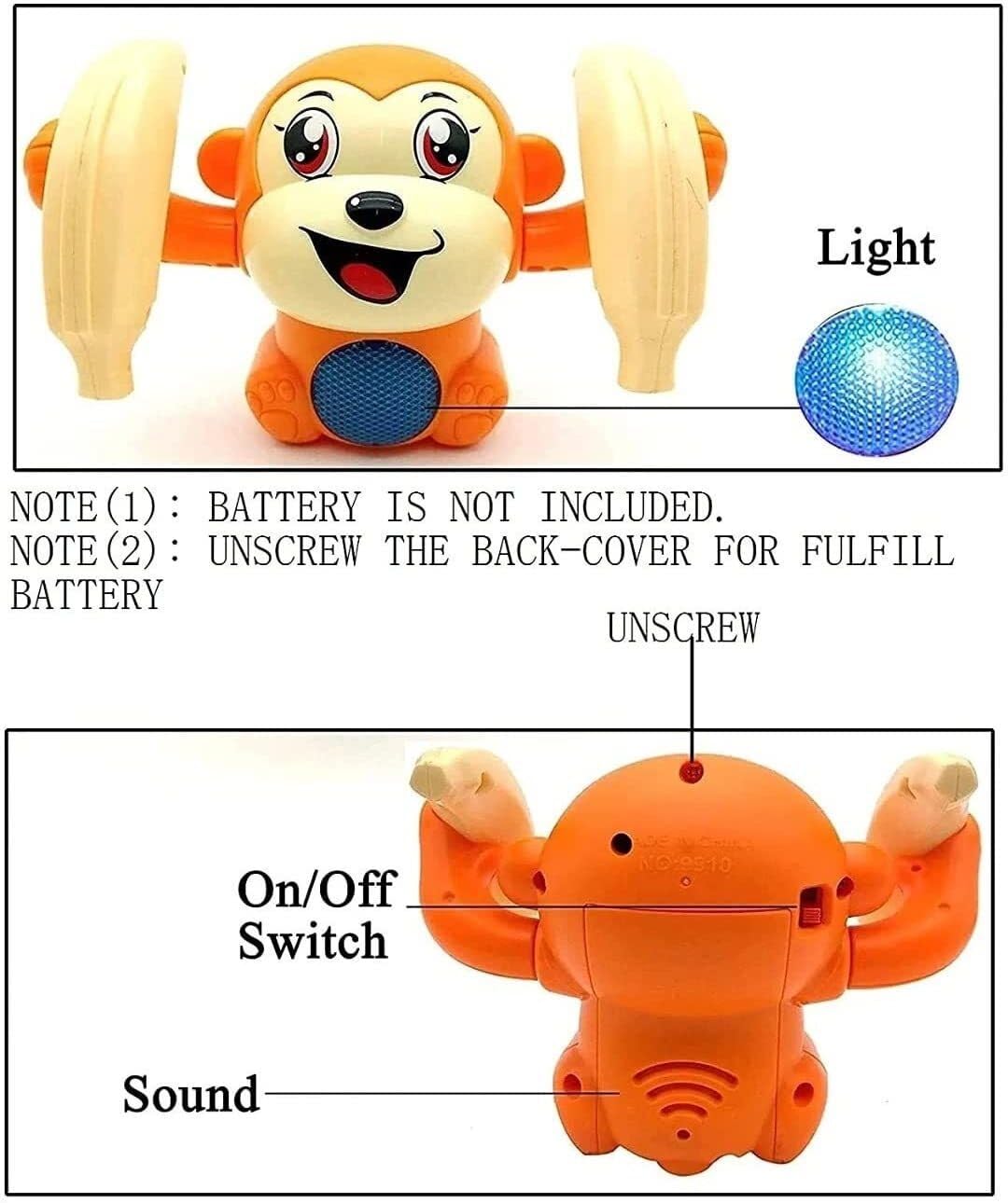 Dancing and Spinning Rolling Tumble Monkey Toy with Voice Control for Kids (Multicolor)