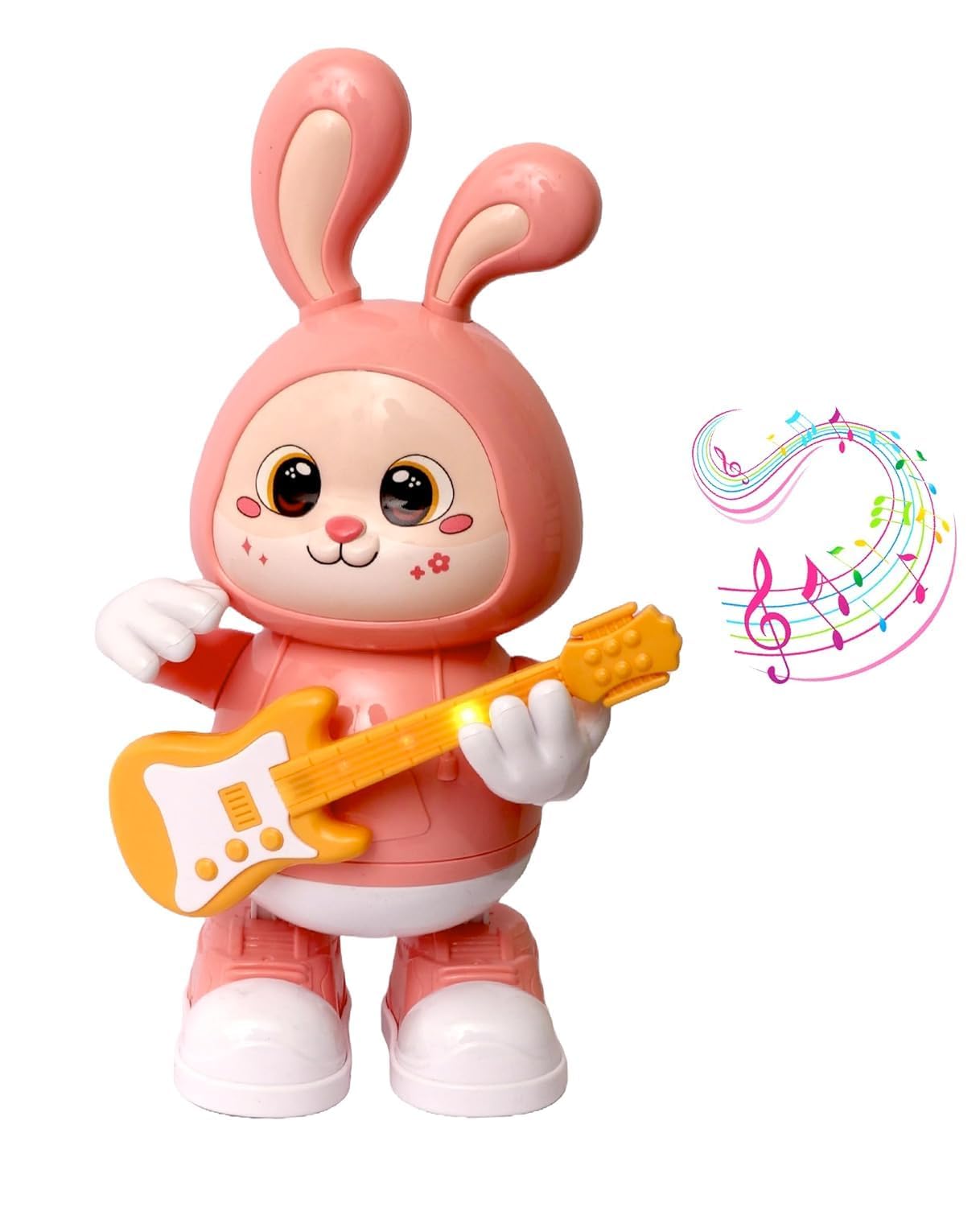 Rabbit Guitarist Toy, Easter Glow Musical Bunny, Electric Rabbit Toys, Sensing Interactive Walking Dancing Toy with Music Sounds & Lights