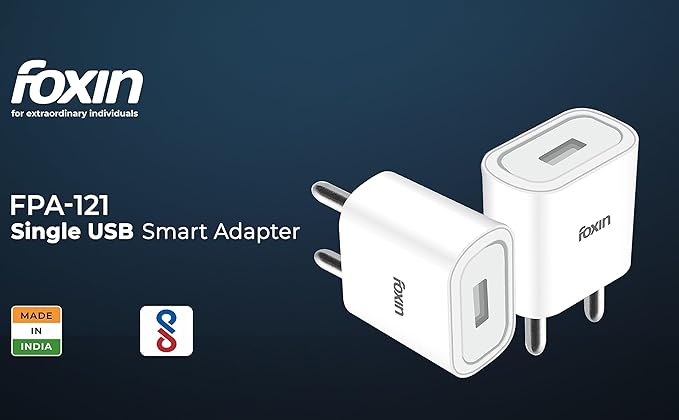 Foxin Mobile Charger Adaptor 2.1Amp - 10W Output - BIS Certified, Made in India with Free Micro USB Cable (FPA-121