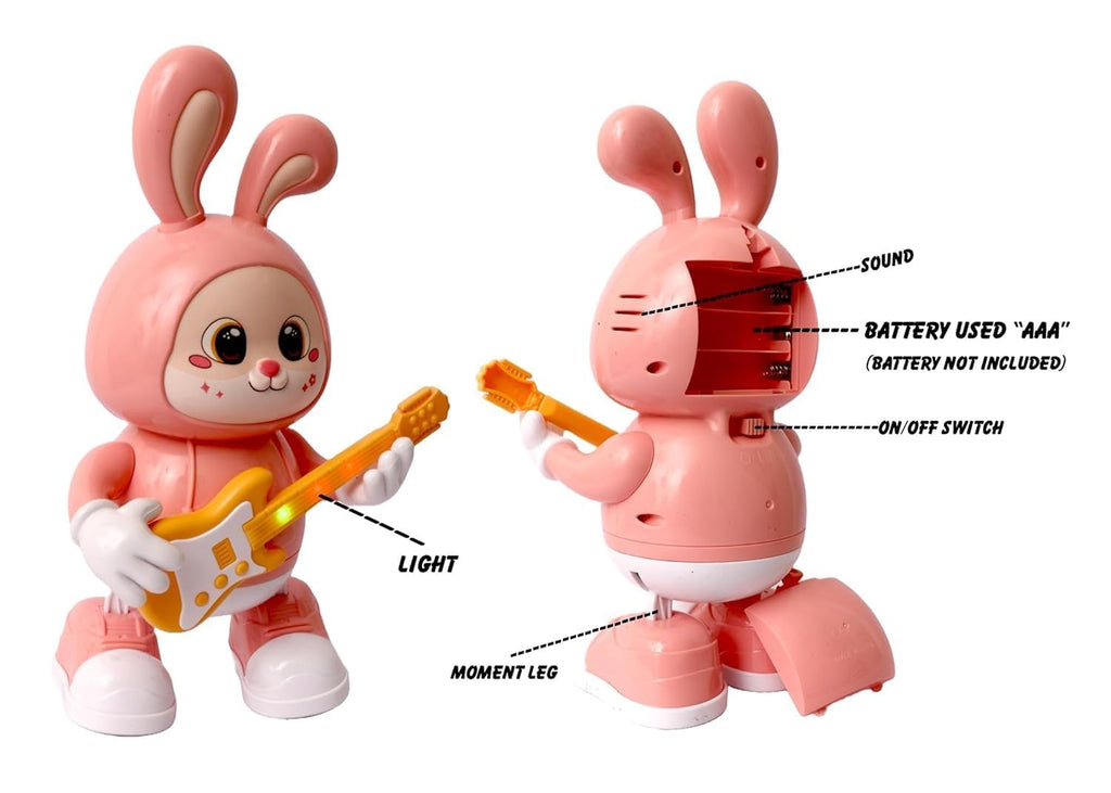 Rabbit Guitarist Toy, Easter Glow Musical Bunny, Electric Rabbit Toys, Sensing Interactive Walking Dancing Toy with Music Sounds & Lights