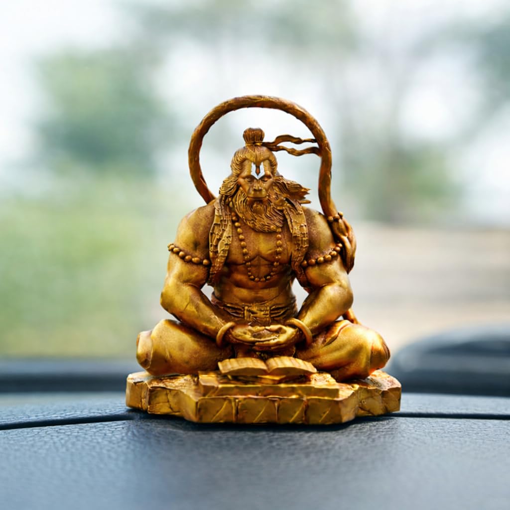 GOLD Meditating Hanuman Ji Murti for Car Dashboard, Meditation Bajrangbali Bhagwan Statue Showpiece for Pooja,Gift, Living Room Decoration Home Décor (Pack of 1) (Black (Copy)
